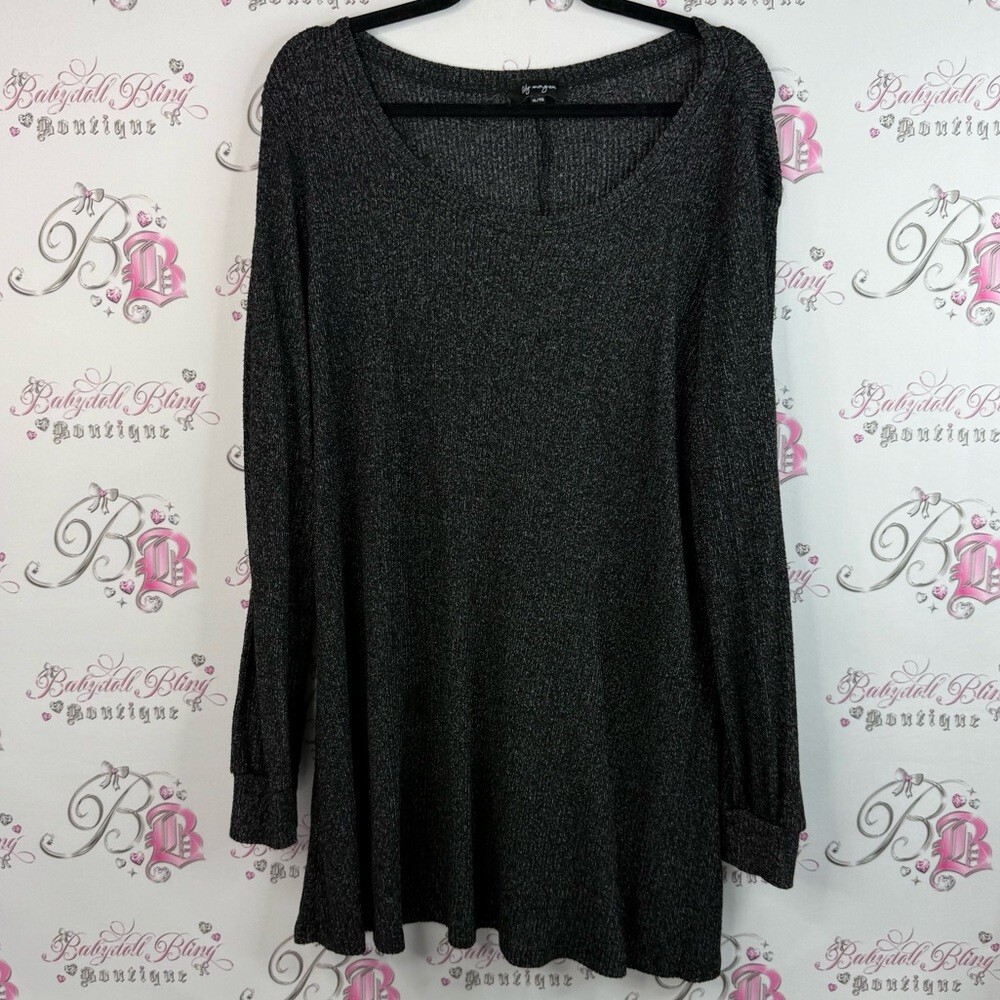 Lily Morgan shirt knit style heathered Black Long Sleeve Knit Top flowy